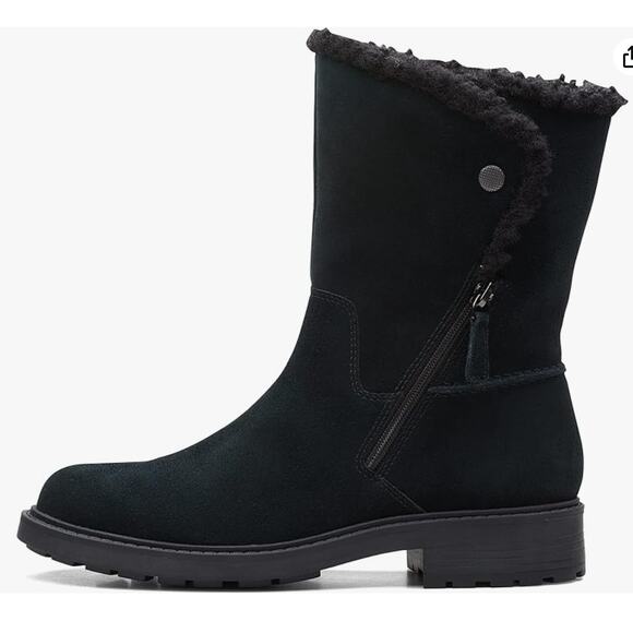 Clarks Women's Opal Zip Mid Calf Boot, Black Suede, 6 - Picture 1 of 10
